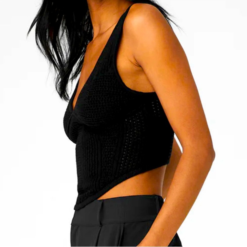 Black Open-Knit Chase The Sun Corset Tank | ALO
